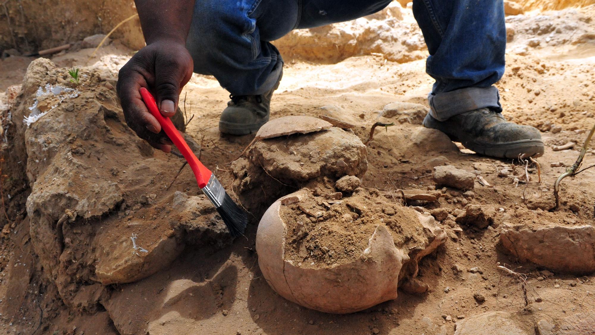 pottery being unearthed at a dig