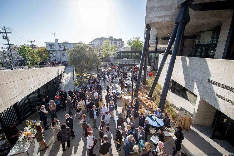 Attendees at the Berkeley’s Bakar BioEnginuity Hub grand opening