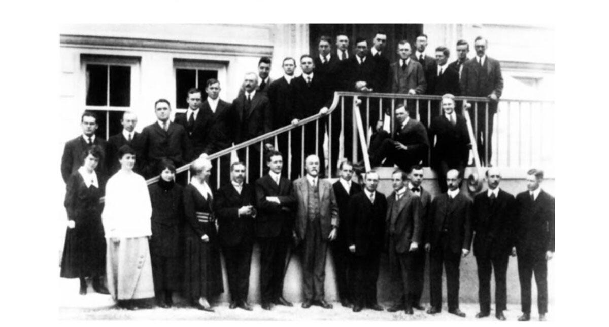1917, chemistry faculty in front of Gilman Hall