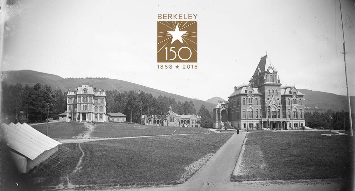 Berkeley 150th Anniversary 1868-2018; Original Chemistry Building 1897 between mining and the library