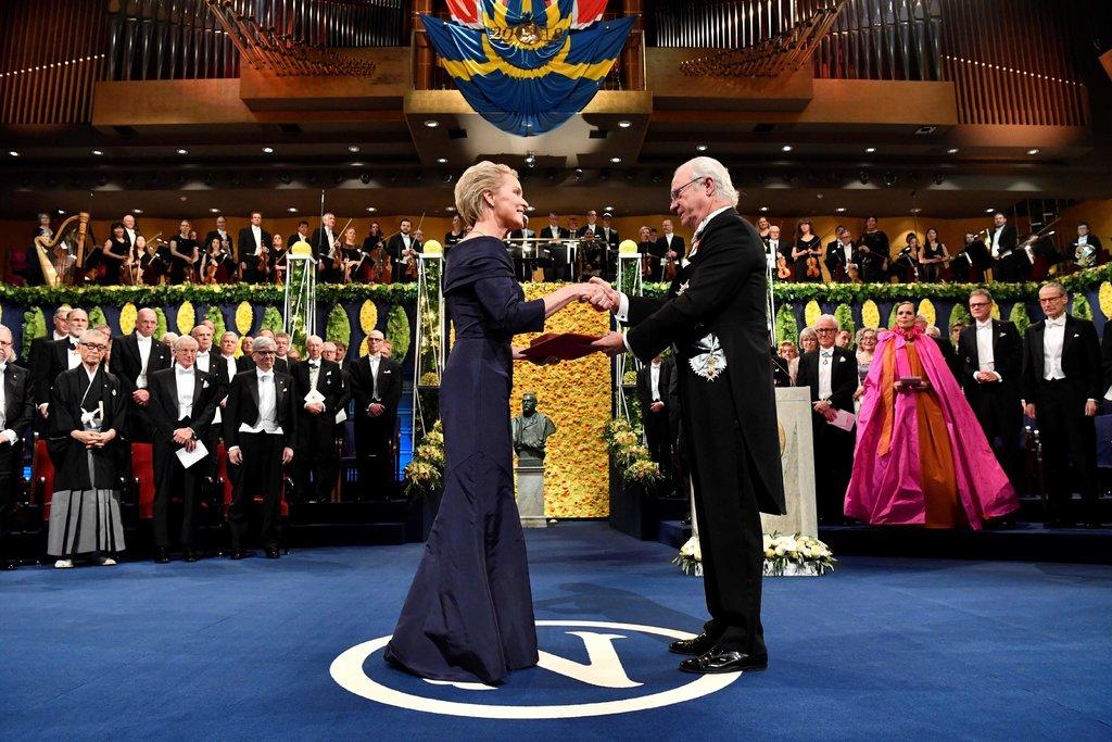 Dr. Arnold receiving the Nobel Prize from King Carl XVI Gustaf of Sweden in December 2018 in Stockholm. Credit Henrik Montgomery/Agence France-Presse — Getty Images