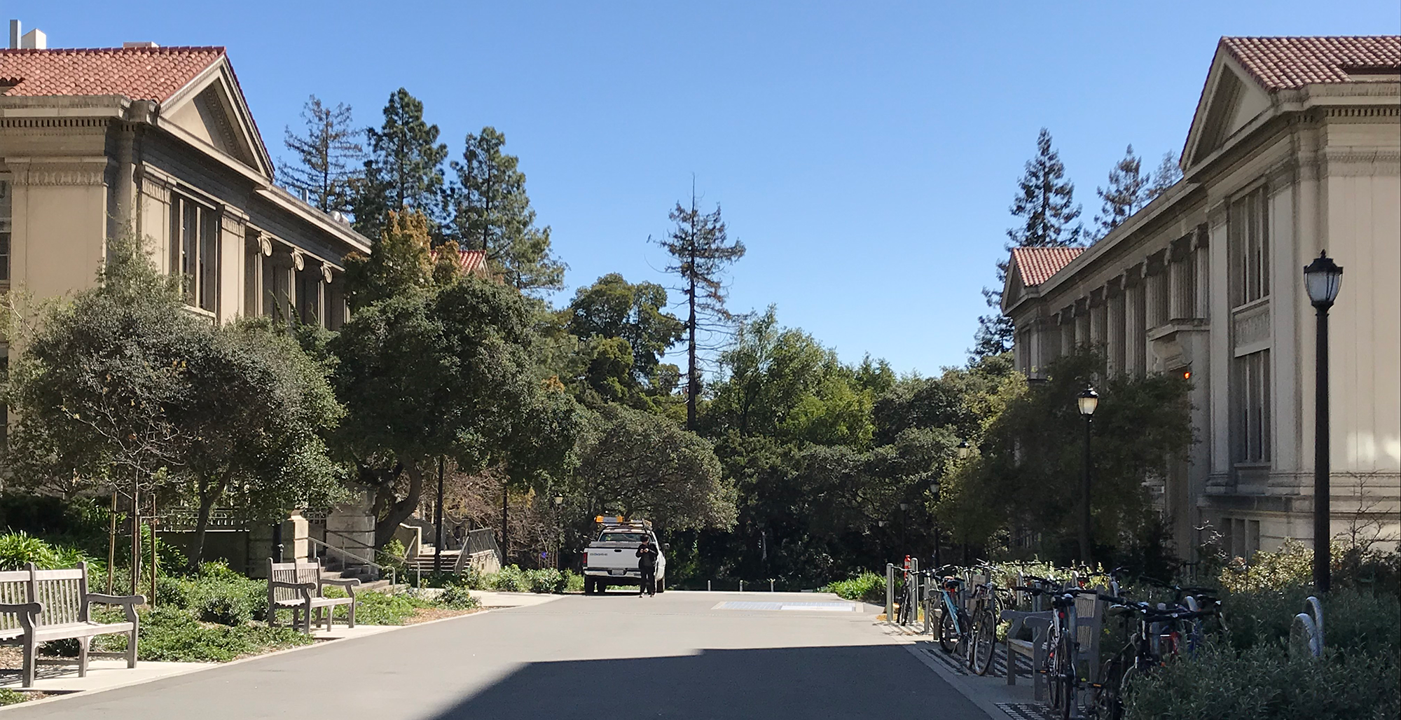 Gilman Hall on the left, LeConte Hall on the right