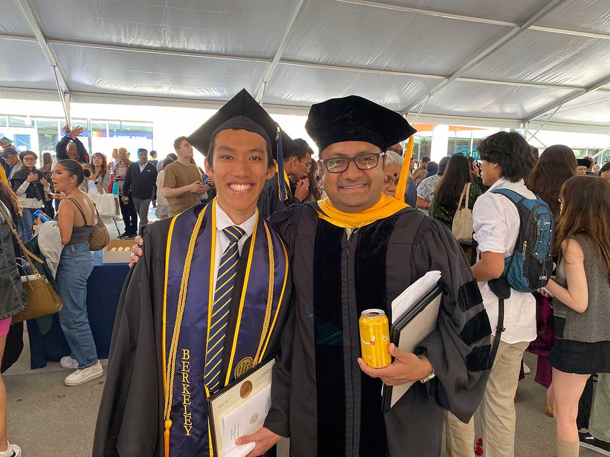 Professor Karthik Shekar with student at graduation 2023