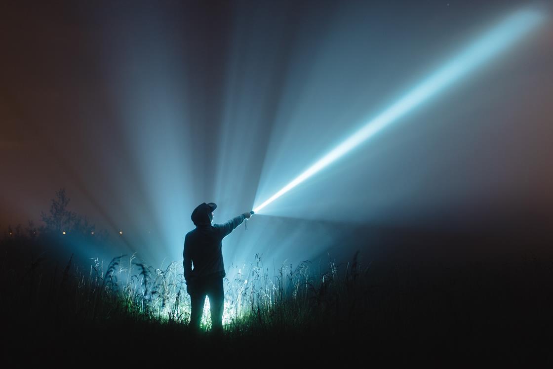 Man with blue light