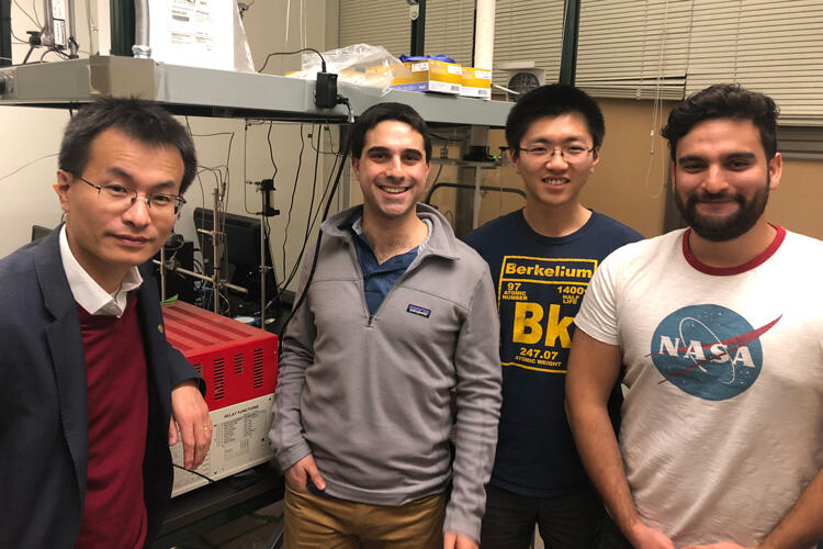 chemistry professor Peidong Yang, former postdoc Michael Ross, former graduate student Yifan Li and graduate student Stefano Cestellos-Blanco.