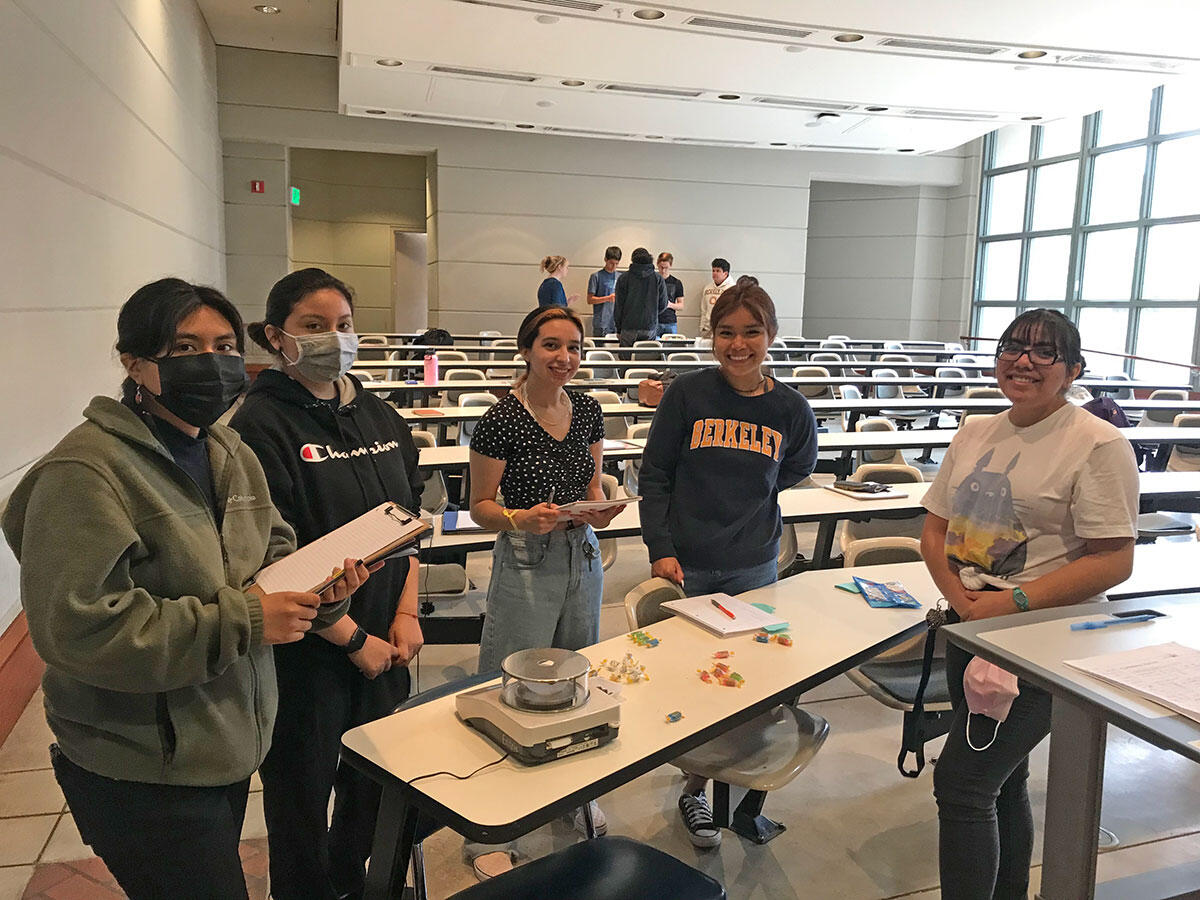 Students prepare to weigh jolly rogers in class