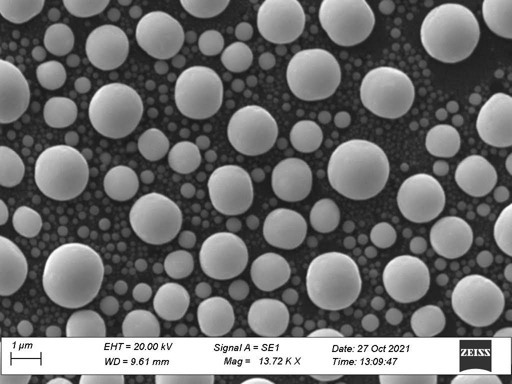 Tin balls under electron microscope