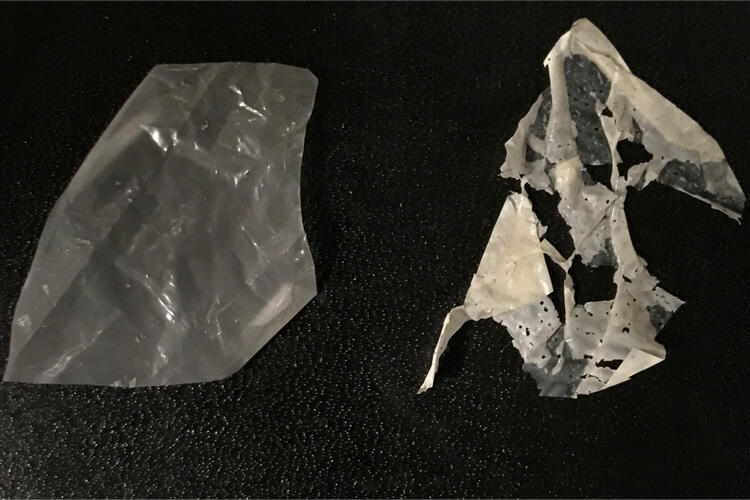 Example of degraded plastic after process