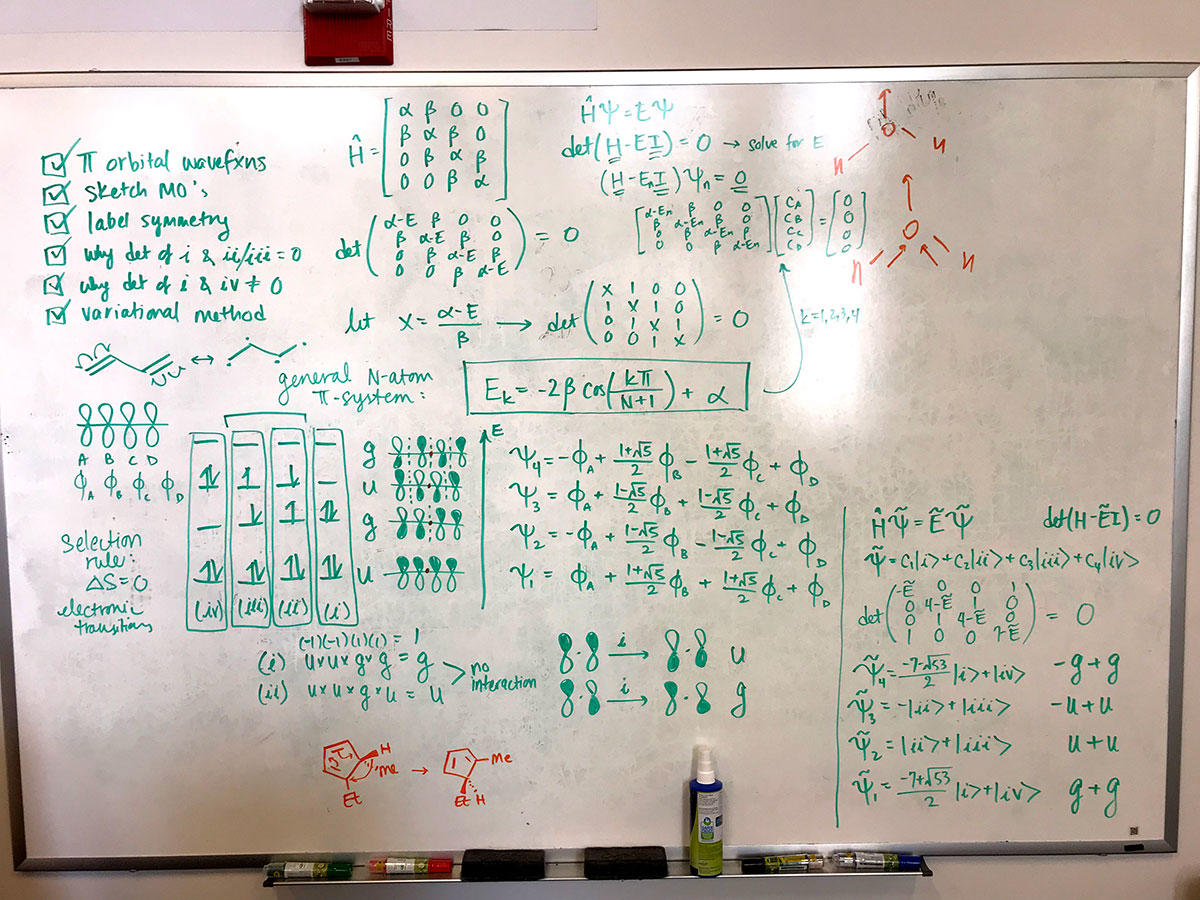 Board full of equations created during tutoring sessions