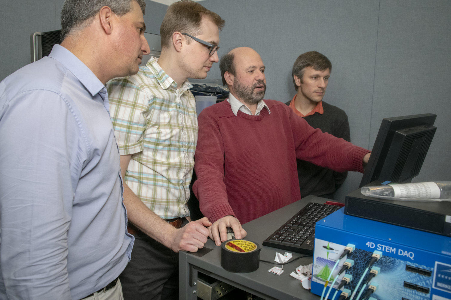  Berkeley Lab’s Ian Johnson, Jim Ciston, Peter Denes, and Peter Ercius