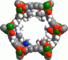 Animation showing effect of carbon dioxide binding to diamines in a metal-organic framework.